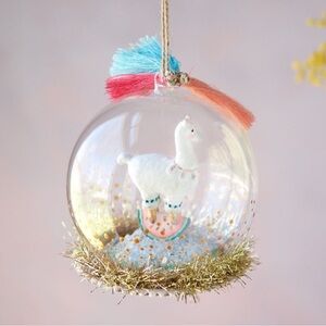 Anthropologie Snow Globe Llama Glass Ornament-EUC